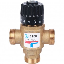 Термостатический смесительный клапан 35-60 С, Kvs=1.6, 3/4&quot; нр боковое STOUT