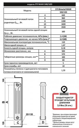 Радиатор биметаллический STI Maxi 500/100 12 секций