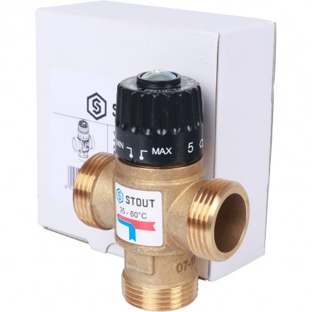 Термостатический смесительный клапан 35-60 С, Kvs=2.5, 1&quot; нр боковое STOUT