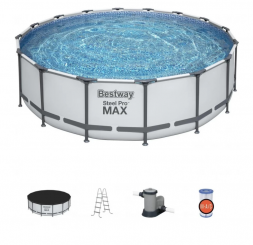 Бассейн каркасный круглый BestWay 488х122 см, с картриджным фильтром, лестницей и тентом