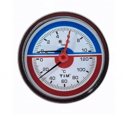 Термоманометр аксиальный TIM 10 bar 120С Ø80 мм, 1/2&quot; нр