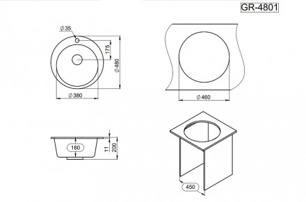 Кухонная мойка кварцевая Granula GR-4801 Графит