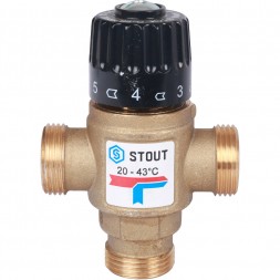 Термостатический смесительный клапан 20-43 С, Kvs=1.6, 3/4&quot; нр боковое STOUT